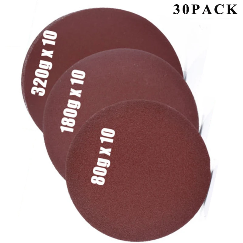 30PCS 150mm Self Adhesive 80//180//320 Grit Sanding Disc Stick On Sandpaper Peel