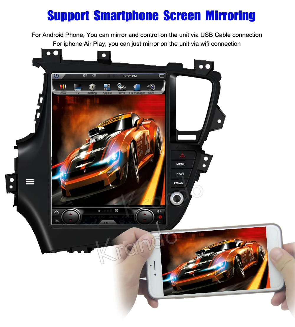 Top Krando Android 7.1 10.4" Tesla Vertical screen car multinedia radio player gps for Kia K5 navigation playstore 4