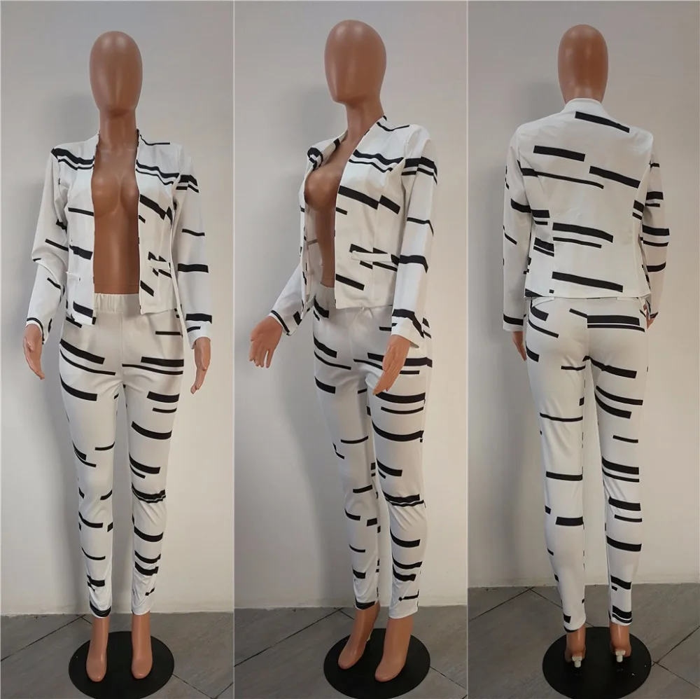 Women Fashion White and Black Pant Suits 2019 Autumn Winter Office Lady Business Formal Party Matching