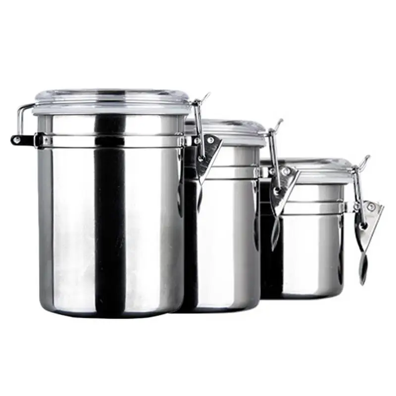 

Grains Stainless Steel Buckle Sealed Jar Snacks Nut Grains Keep Fresh Bottle Household Candy Biscuits Moisture-proof Storage Jar