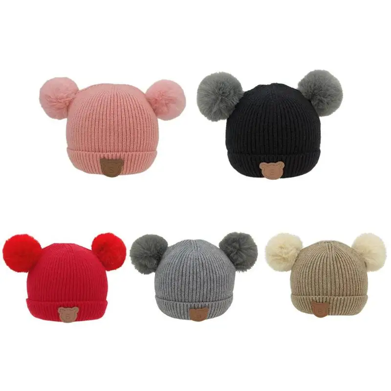 

2019 Cute Baby Warm 2 Pompom Cap Scarf Infant Hat Scarves Casual Decoration Accessories Xmas Boys Girls Knitted Winter Gift
