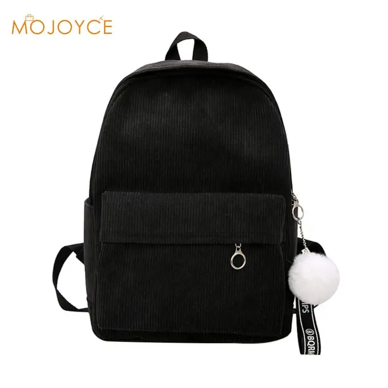

Preppy Style Soft Fabric Backpack Female Corduroy Design School Backpack For Teenage Girls Striped Backpack Women with Ball