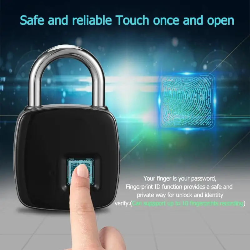 

Fingerprint Padlock Smart Fingerprint Lock IP66 Waterproof Dustproof Design Keyless Anti-theft Padlock Suitcase Door Lock