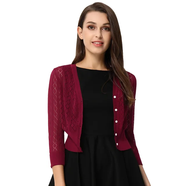 Nuevo elegante cardigan abrigo mujer primavera otoño calado patrón ... Nuevo elegante cardigan abrigo mujer primavera otoño calado patrón ...