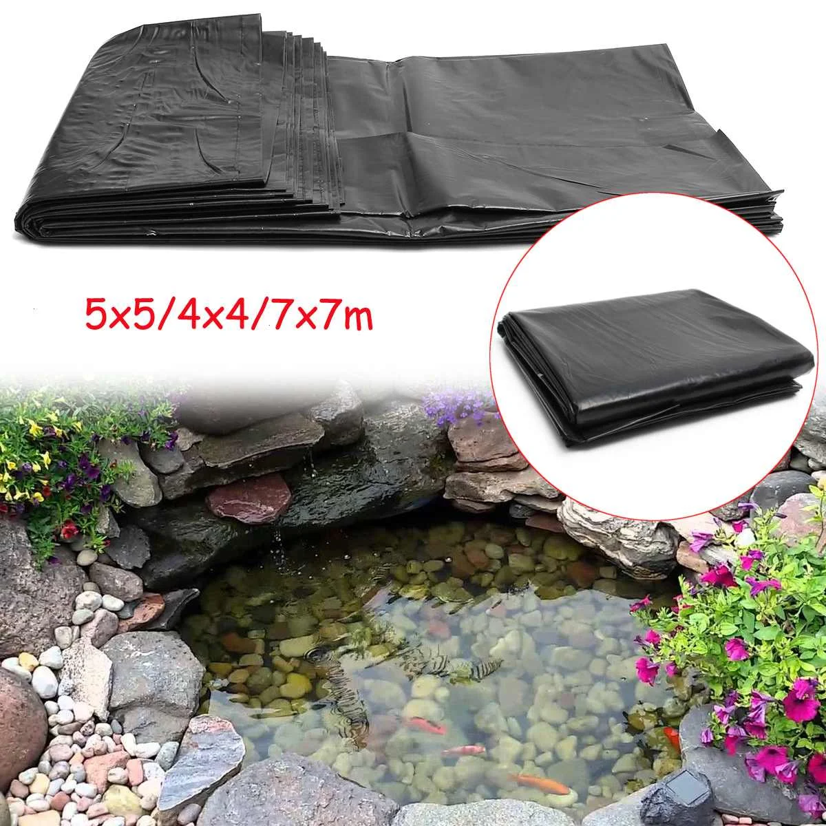 

7x7m / 5x5m / 4x4m HDPE Fish Pond Liner Garden Pond Landscaping Pool Reinforced Thick Heavy Duty Waterproof Membrane Liner Cloth