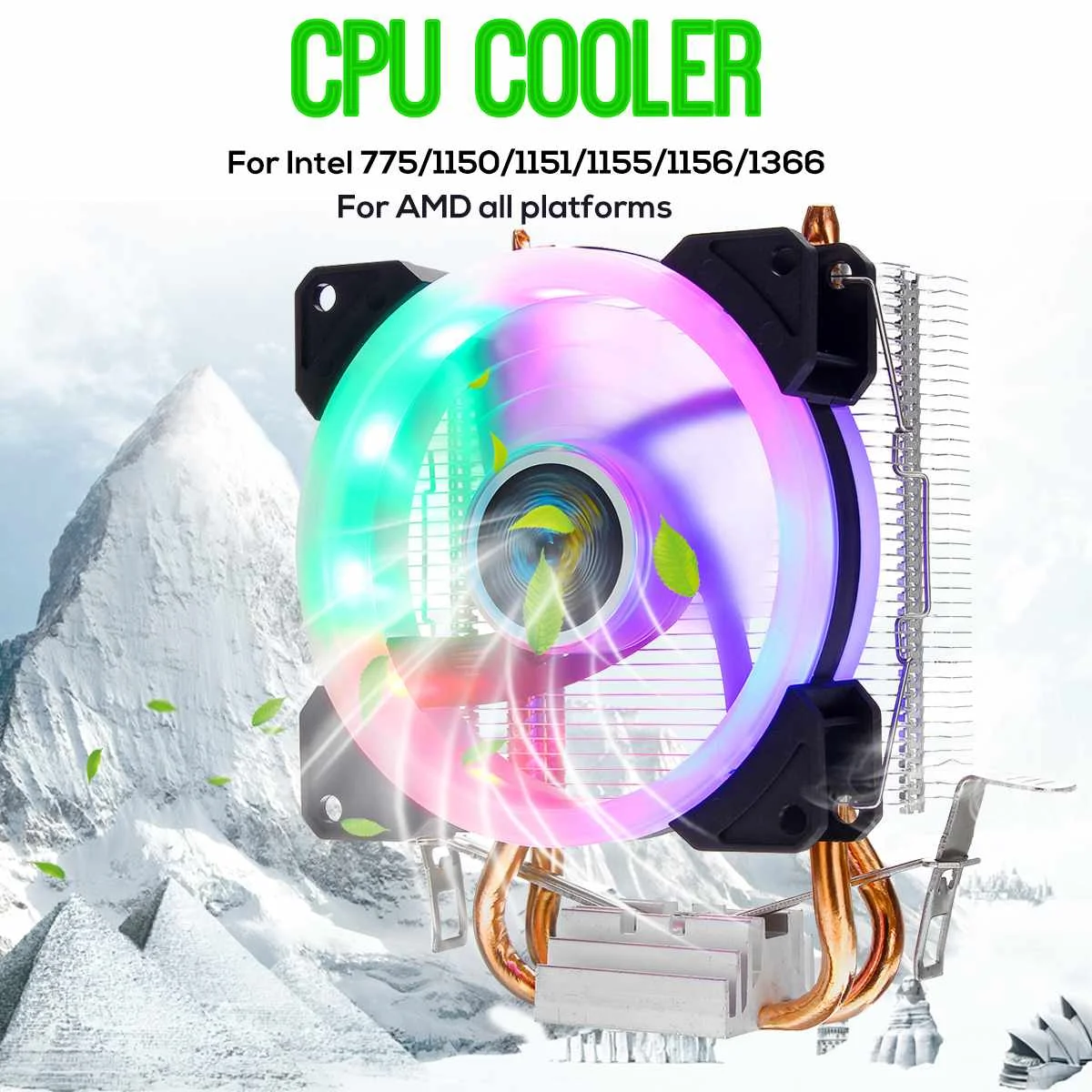 

2 Heatpipes CPU Cooler RGB LED 4pin Cooling Fan 90mm CPU Fan Cooling Radiator for Intel 775/1150/1151/1155/1156/1366 for AMD All