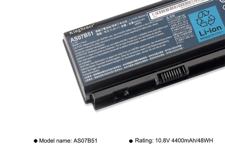 Аккумулятор KingSener для ноутбука Acer 6 ячеек 4400 мАч/48 Вт/ч AS07B51 6930G 8530G 8920G 8940G 5940G 5942G 7530