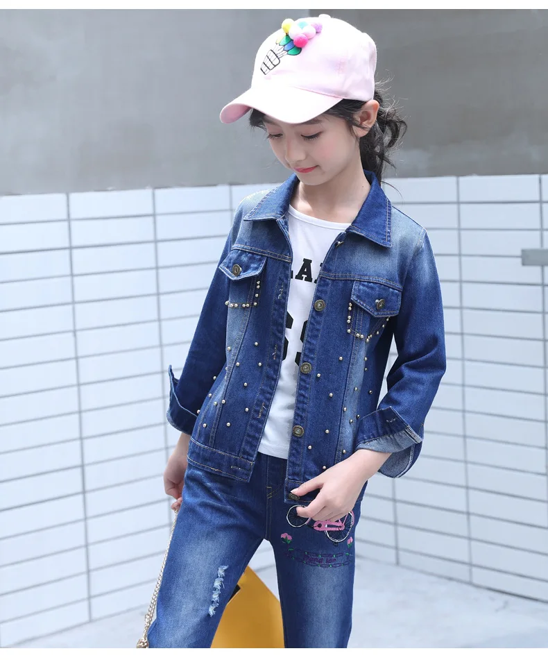 

Kids Clothes Girls Sets Spring Autumn 2019 Girl Long Sleeve Outfits Children Clothing Denim Cartoon Jacket+ Pants Two-piece Suit