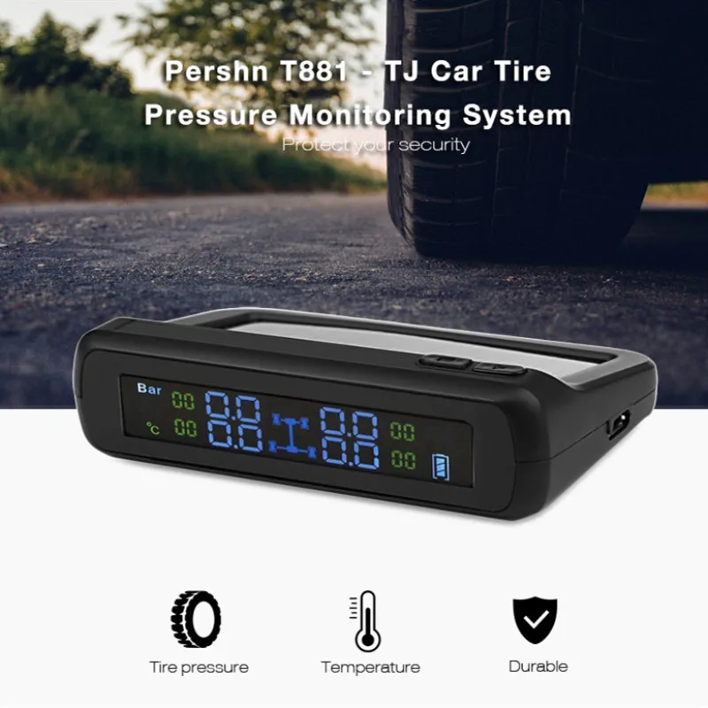 Clearance Solar USB Car TPMS Tire Pressure Monitoring System LCD Display with 4 Wireless Internal Sensor Real Time Monitor Alarm |