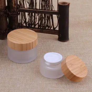 

fashion 100g Bamboo Wooden Lid Glass Jar 100ML Empty Frosted Glass Bottle 100pcs