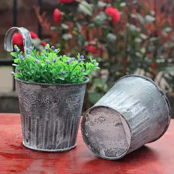 

Vintage Iron Handicraft Decorative Hanging Pot Tin Bucket Flower Pot Innovative Flower Planter