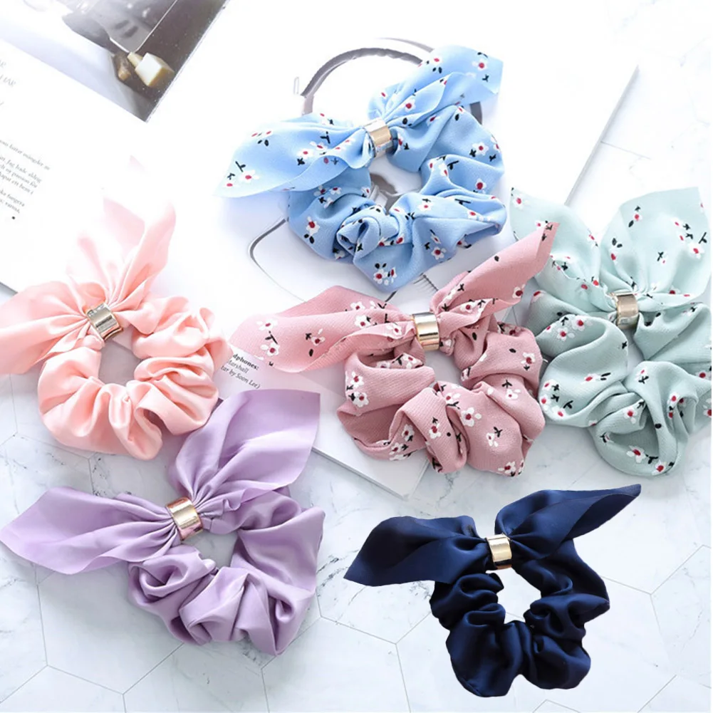 

1pcs Rabbit Ear Elastic Hair Bands Bowknot Scrunchies Rubber Hair Rope Ponytail Holder Tie Print Cute Pink Elastic Hair Bands