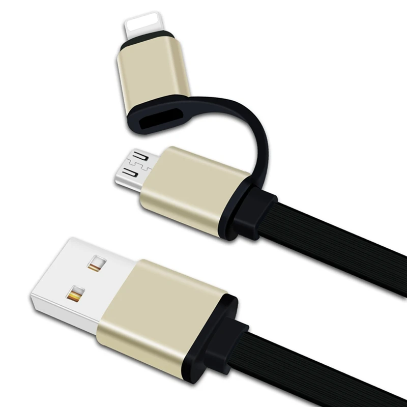 Buy 2 In 1 Flat Micro USB Data Cable for iPhone 5S 6S 7 8 Plus XR XS iPad Mini