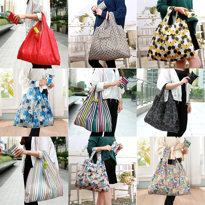 

Reusable Shopping Bag Foldable Polyester Large Recycle Vegetable and Fruit Bags Grocery Tote Bag Handbag