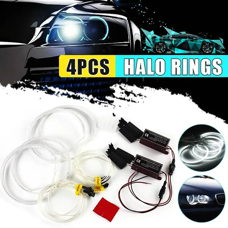 

New 4pcs 130mm CCFL Angel Eyes Halo Rings Lights Xenon LED White Headlight Bulbs Angel Eye+2 x Inverters ect for BMW E36 E39 E46