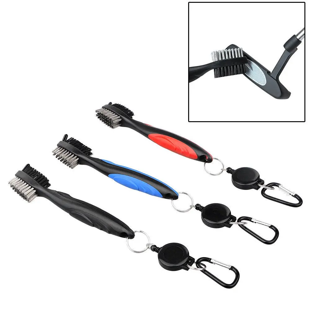 نادي الغولف فرشاة 2 الوجهين المعادن نايلون نادي الغولف فرشاة الأخدود الكرة كيت الأنظف تنظيف أداة جولف الأخدود تنظيف فرشاة اكسسوارات