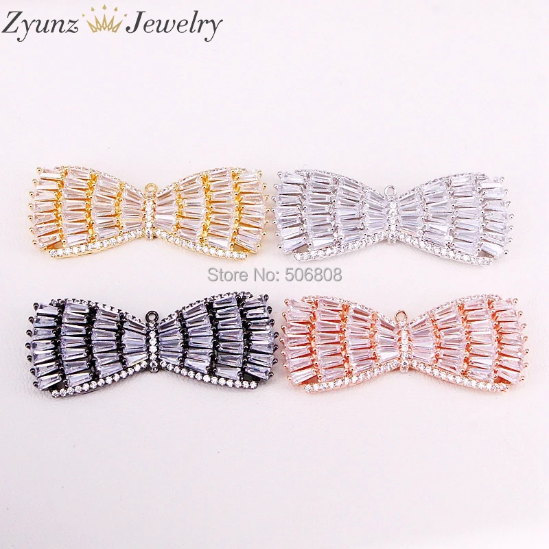 

4PCS ZYZ324-9426 CZ Micro Pave BowTie Pendant Connector, Jewelry Connector, Pendant Links, Accessories