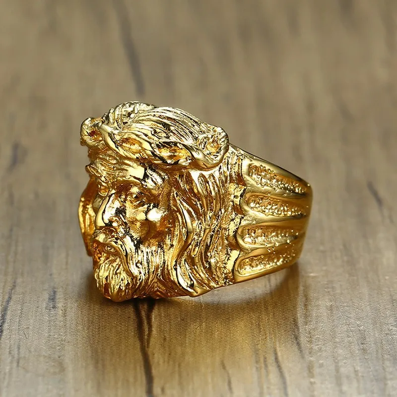 Золотое кольцо с лицом Иисуса для мужчин в стиле рок, хип-хоп, кольца из нержавеющей стали