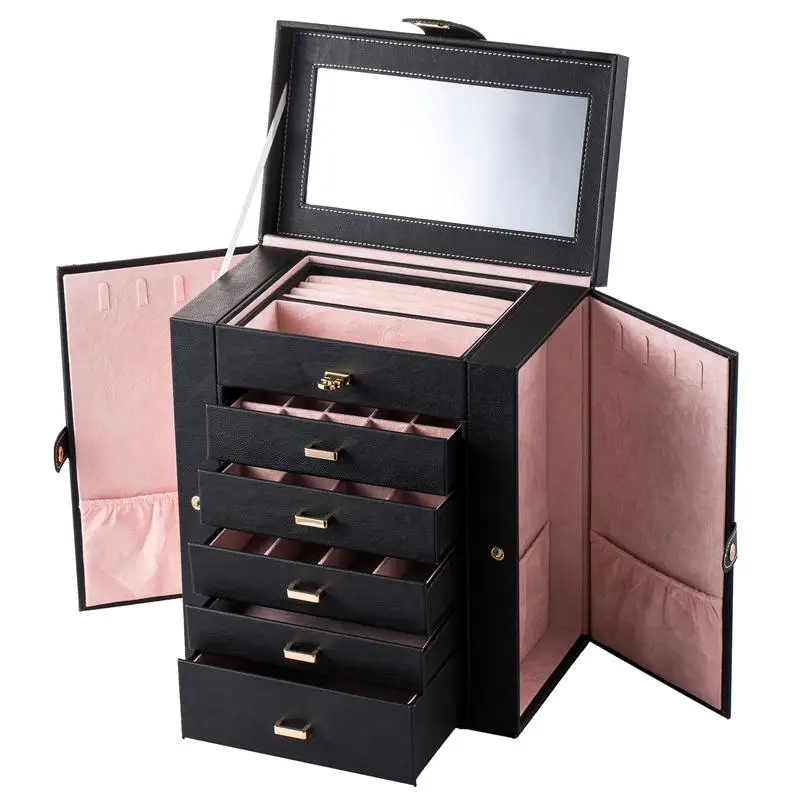 

2019 Embroidered Jewelry Box with drawer Earrings Necklace Container Makeup organizer Beauty case jewellery organizer Ring case