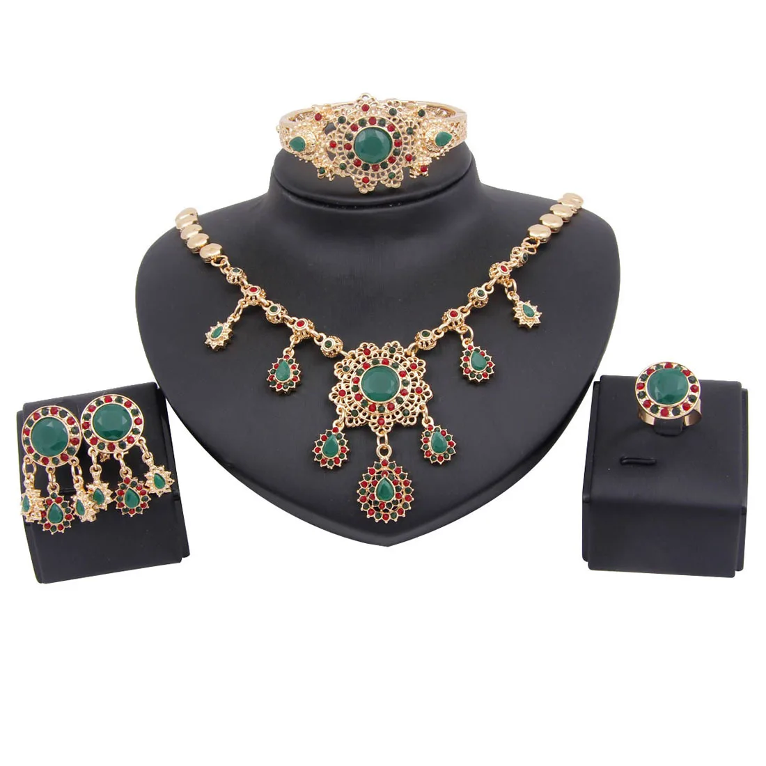 

Golden Colorful Crystal Jewelry Sets Vintage Fashion Necklaces Sets For Women Wedding Accessories