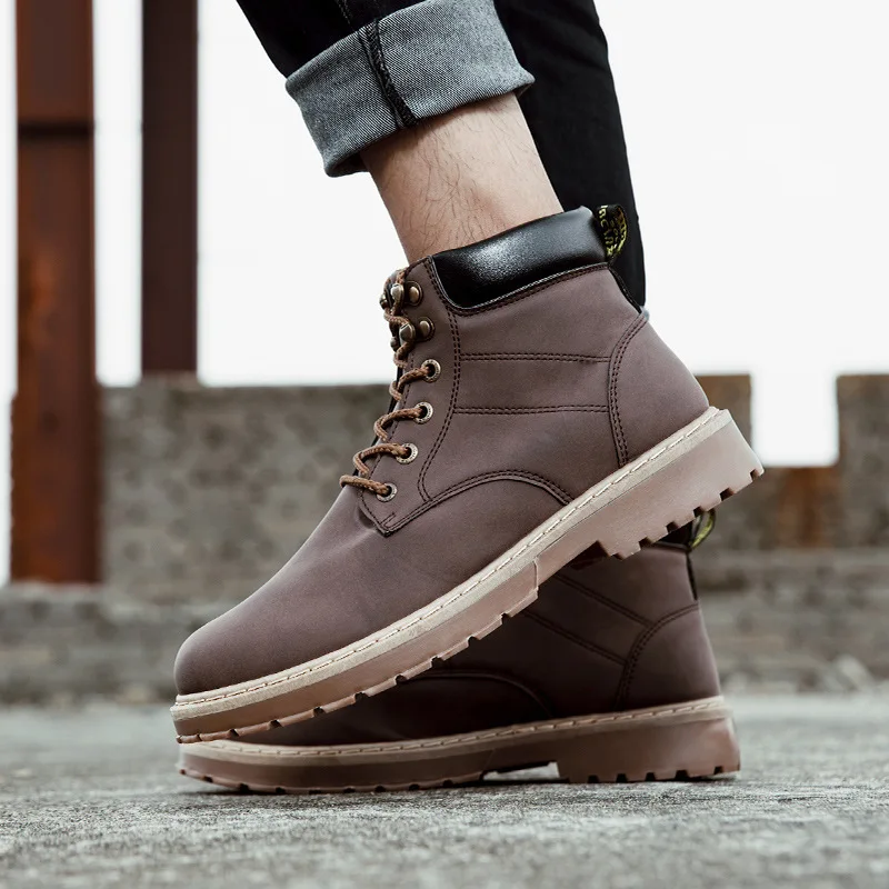 Мужские ботинки Martens кожаная зимняя теплая обувь мужские мотоциклетные