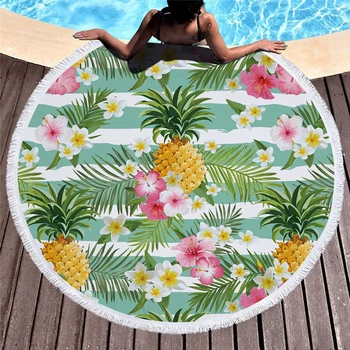 

Microfiber Beach Towel for Adult Yoga Mat Tassel Fruit Blanket Large Round Circle Towel Pineapple Printed Tapestry Home Decor 45