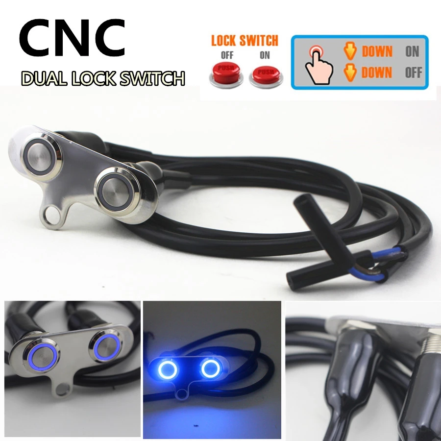 

Universal Motorcycle Headlight Hazard Fog Light ON/OFF Handlebar Dual Buttons Switch CNC IP65 Manual-return Lock Switch