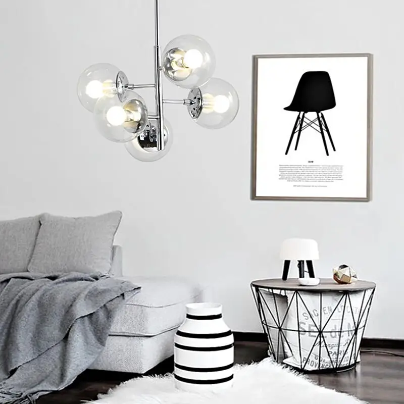 

Ditoon Post Modern Led Chandelier Nordic Lighting Dining Room Bedroom Iron Glass Ball Lampshape Design Chrome Silver Lusters