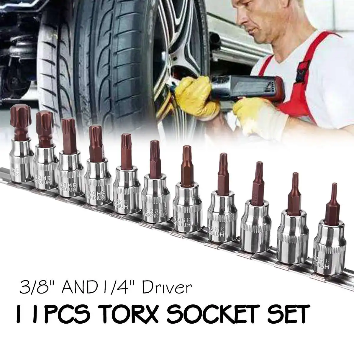 

11Pcs 1/4 3/8 Inch Torx Hex Star Bit Set Security Tamper Proof Bit Driver Screwdriver Hand Tool Socket Set Bits T10 to T60