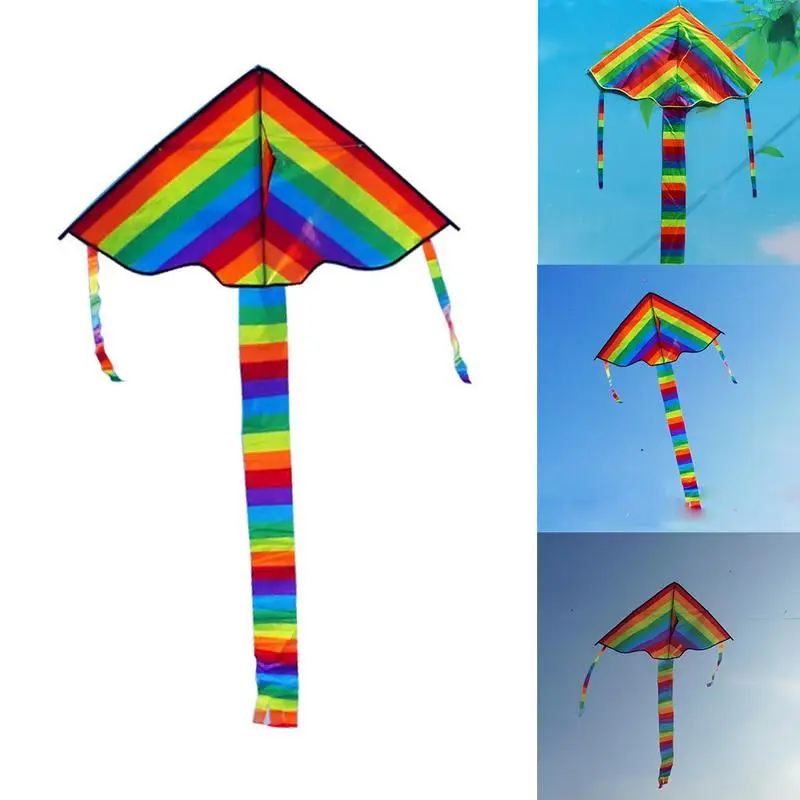 

Kids Beginner Soft Foldable Surfing Rainbow Long Tail Nylon Kite Outdoor Flying Toys Kite Sets For Children Random Delivery