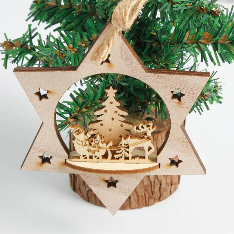 

Wooden Hanging Pendants Star/Pine Tree/Snowflake Reindeer Christmas Decoration