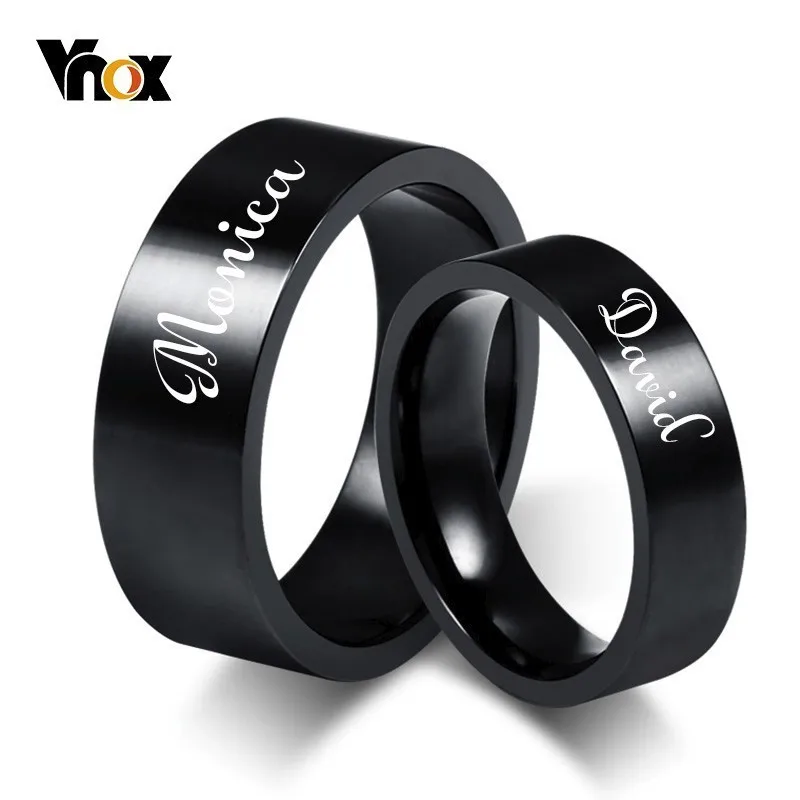 

Vnox Free Engraving Name Ring for Men Women Black Stainless Steel Plain Wedding Bands Custom Couple Gifts