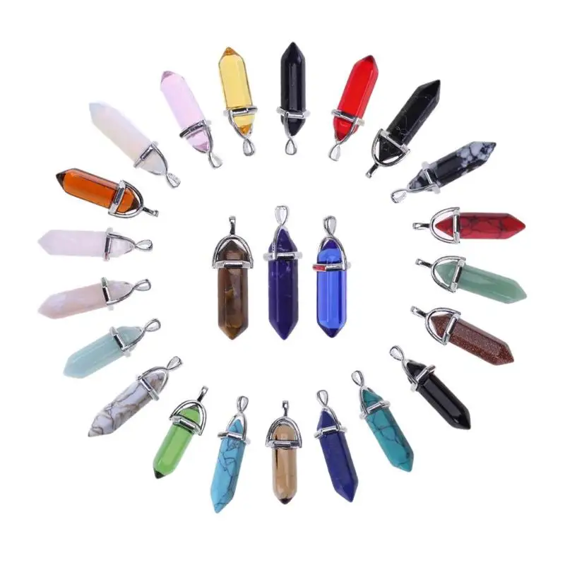 

24pcs Natural Stone Crystal Pillar Pendants Necklaces for Making Jewelry