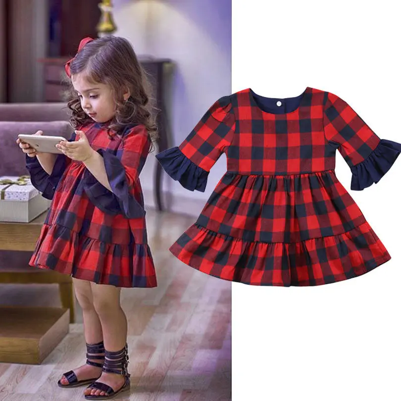 

1-6T Cotton Checks Girl Clothes Princess Dress Baby Kids Party Wedding Bridesmaid Tutu Dress