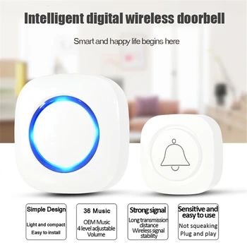 

Stylish Wireless Doorbell Waterproof White Door Bell Power Saving Battery Supply Smart Doorbell Ring with Transmitter US Plug