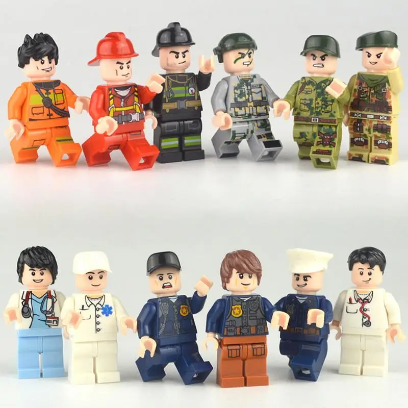 

12PCS Military Doll Including Navy Firemen Nurses Doctors Camouflage Soldiers Children's Toy Building Blocks