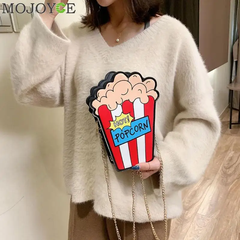 الكرتون متعة الفشار على شكل المرأة حقائب كتف شخصية تصميم صغيرة سلسلة Crossbody حقيبة فتاة محفظة Sac فام