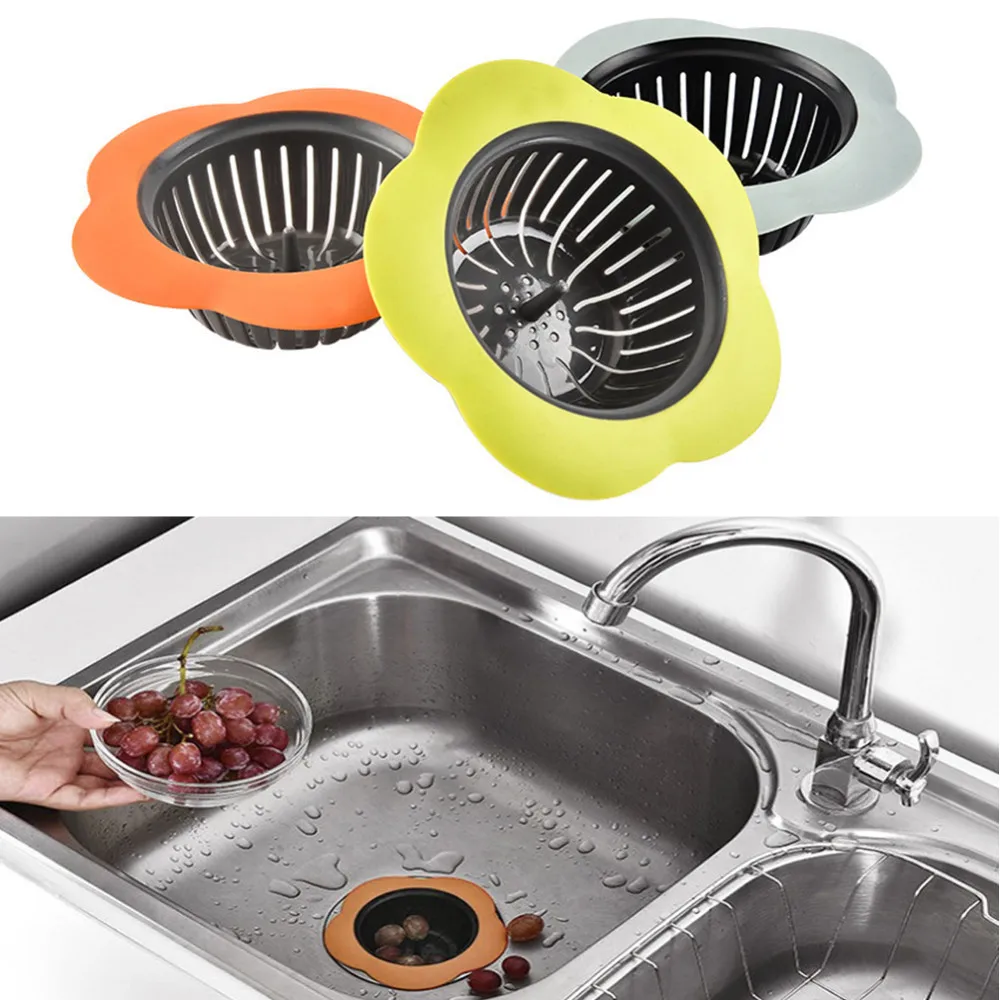 

Flower Shaped Silicone TPR Sink Strainer Bathroom Shower Drain Cover sink colander Sewer Hair Filter Kitchen Accessories New B4