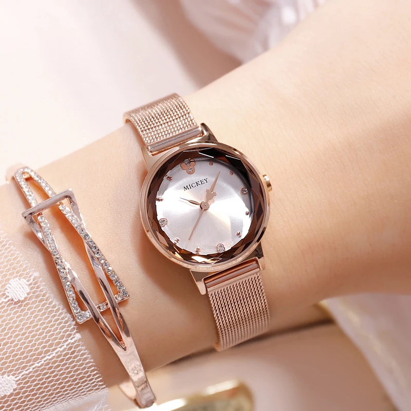Najtaniej Disney kobiety Lady zegarki zegar Mickey Mouse oryginalna marka moda luksusowe zegarki na rękę kwarcowy ze stali nierdzewnej diament wodoodporny
