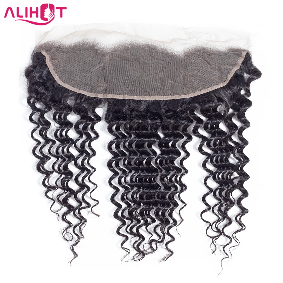Ali Hot Brazilian Deep Wave Lace Frontal Closure 10-20 Inch Free Part Non-Remy Human Hair 13x4 Ear To Ear Closure