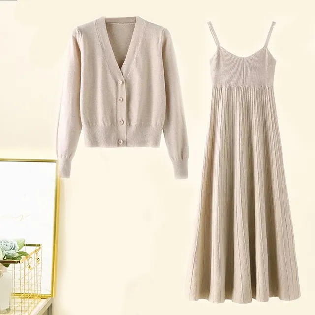 Special Price 2018 Autumn Winter Woman Sweater Coat Female Spaghetti Straps A-Line Dress Set Two-Pieces Suits Knitted Dress Set Special Price 2018 Autumn Winter Woman Sweater Coat Female Spaghetti Straps A-Line Dress Set Two-Pieces Suits Knitted Dress Set
