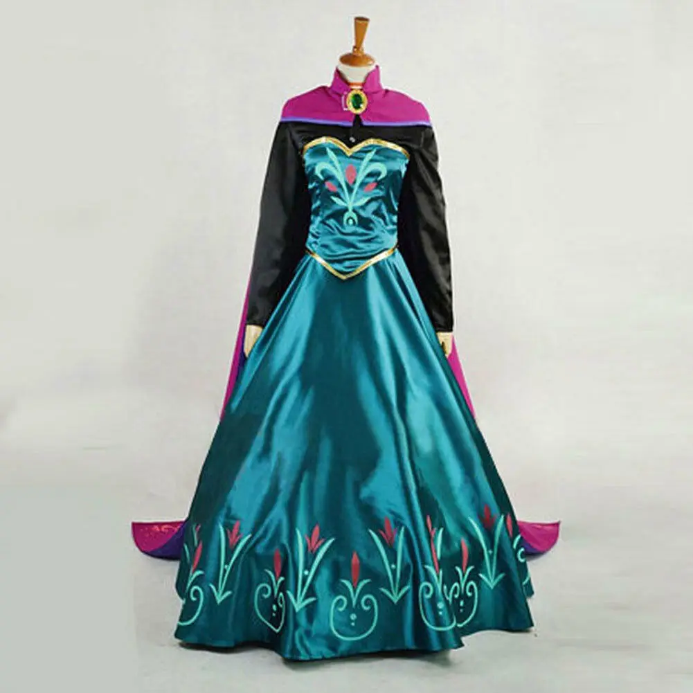 

Adults Frozen Snow Anna Fancy Dress With Cape Queen Cosplay Party Stage Costume Long Sleeve Women For Girls