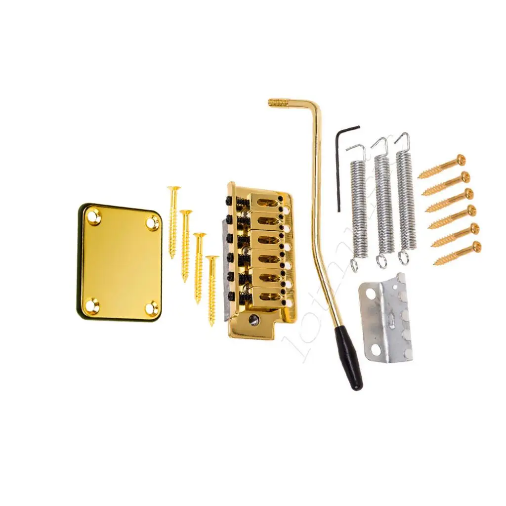 

Golden Electric Guitar Tremolo Bridge with Neck Plate for Fender Strat ST Guitar Replacement