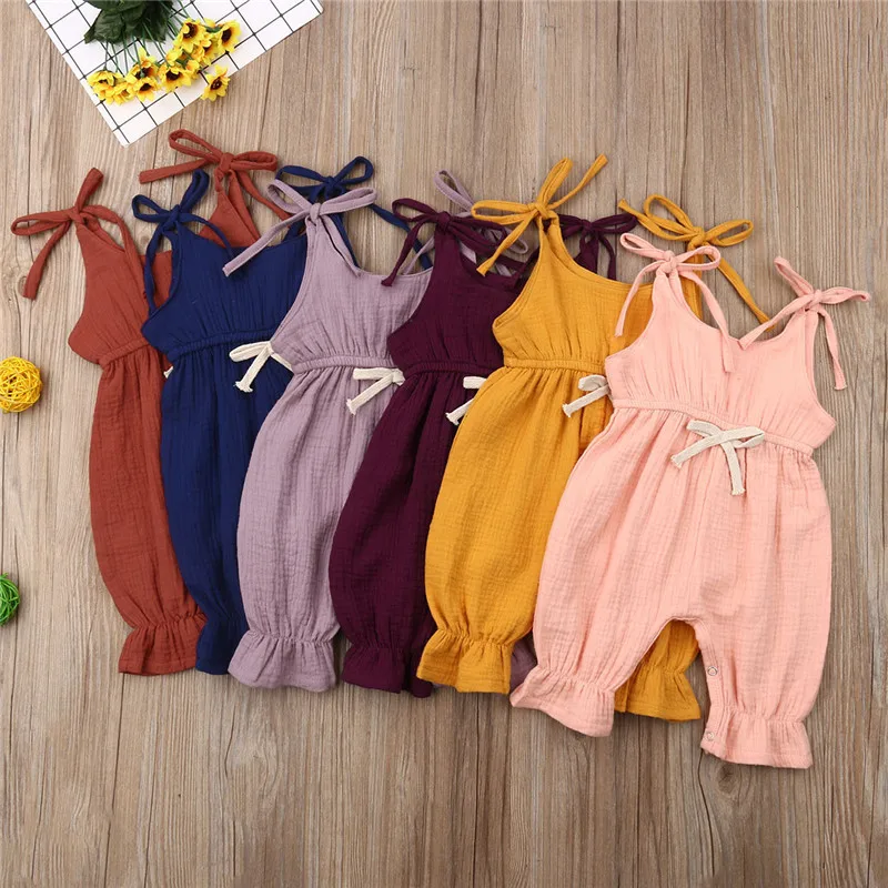 

New 2019 Newborn Toddler Baby Girls Sleeveless Solid Romper With Belt Jumpsuit Outfit Sunsuit Summer Infant Boys Casual Clothes