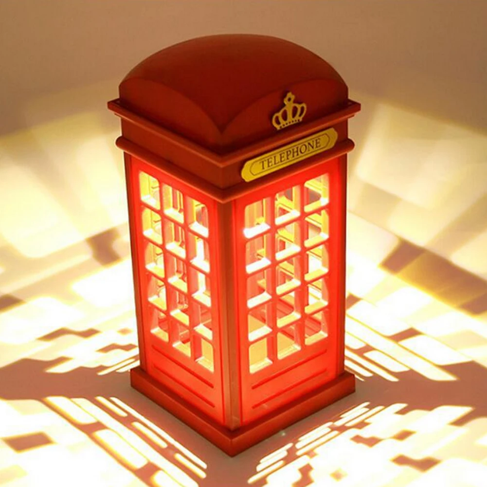 

Telephone Booth Table Lamp Plastic Touch Control Night Light Battery Powered Rechargeable Bedside Light