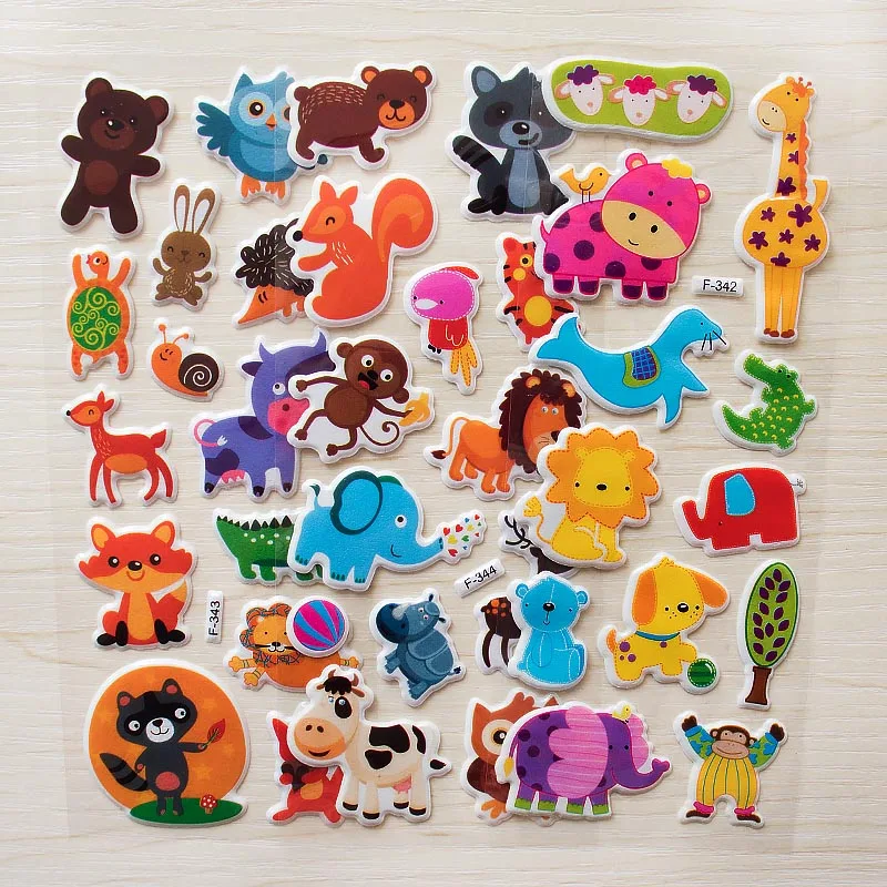 

Cute Wildlife Wild Safari Park Animals Scrapbooking Bubble Puffy Stickers 6 Sheets Kawaii Emoji Reward Kids Toys For Children