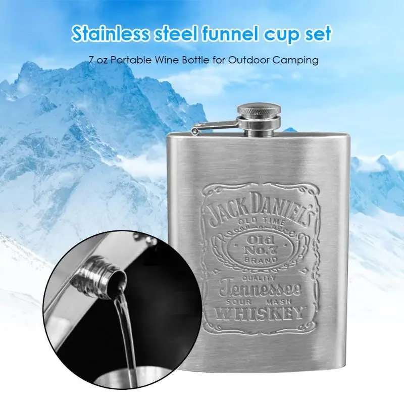 Portable Wine Bottle Outdoor Portable Camping Stainless Steel Hip Flask English Lettering Stainless Steel Portable Hip Flask New