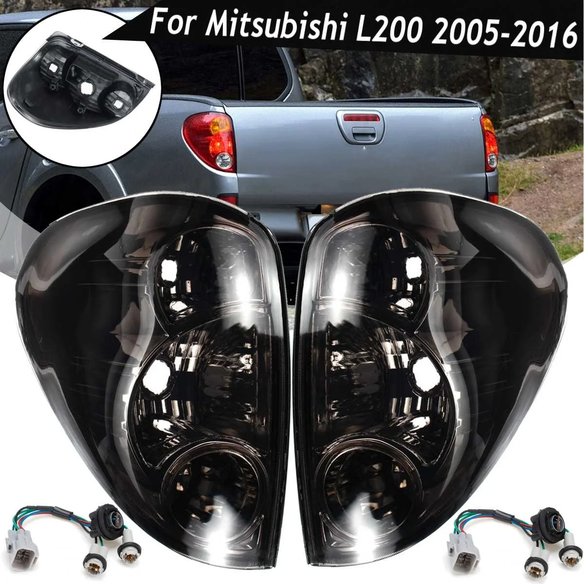 

Car Smoke Taillights for Mitsubishi L200 Triton Colt 2005-2016 Pickup 1 Pair Rear Lamp Tail Lights BrakeWith Wire Replacement