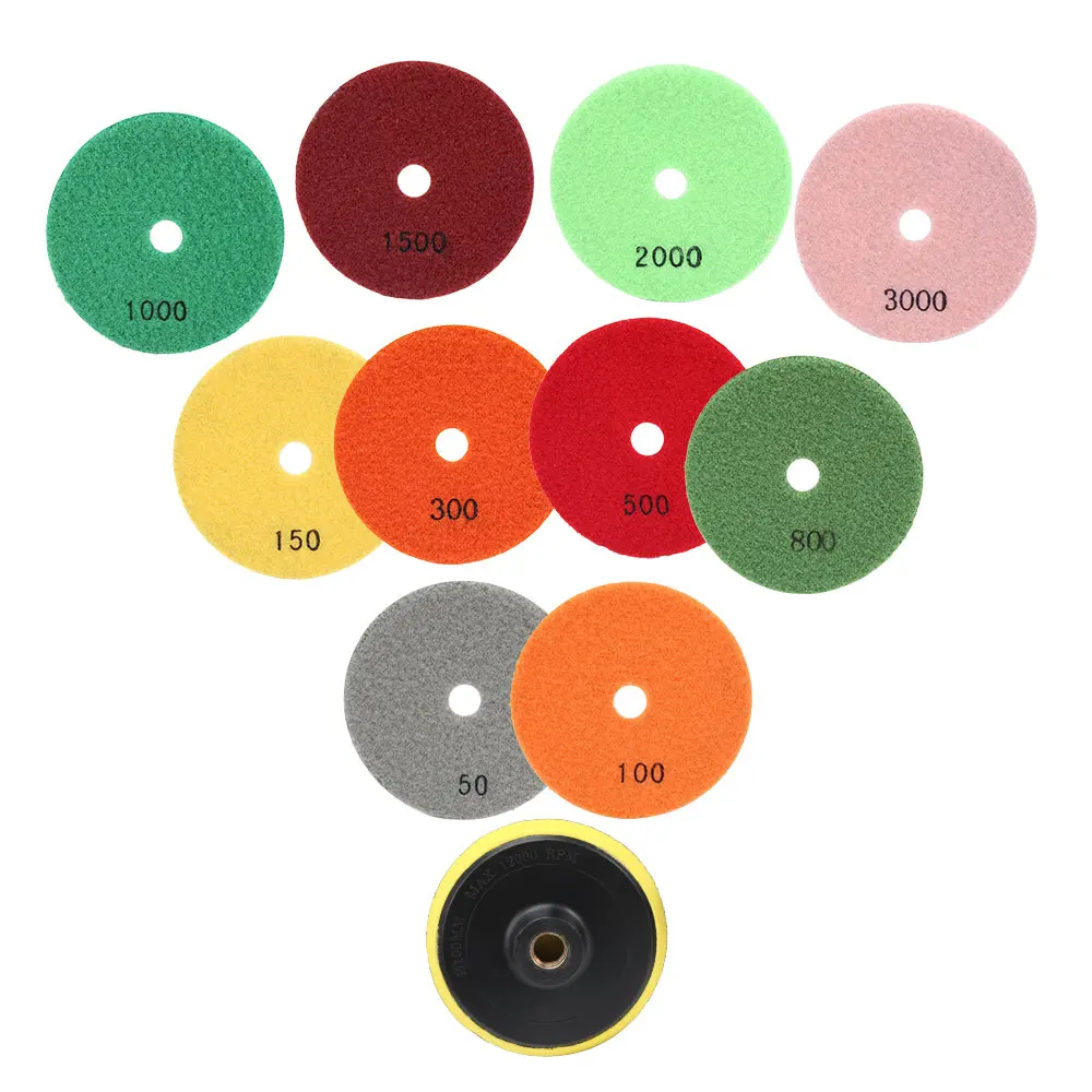 11pcs Diamond Polishing Pads Kit 4 inch 100mm Wet/Dry for Granite Stone