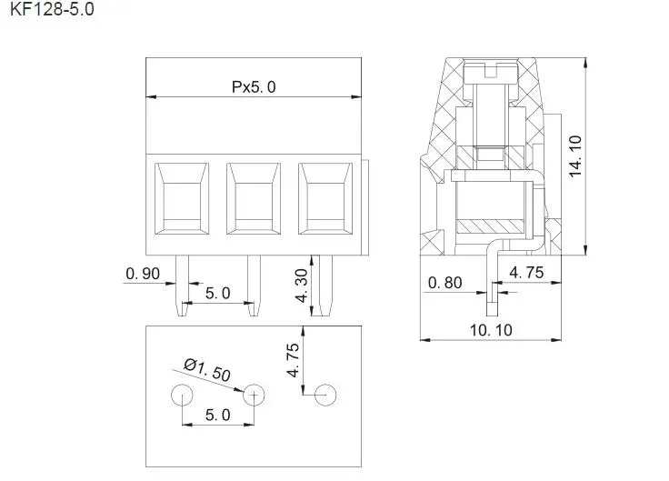 100 шт./лот KF128 5,0 мм 3Pin PCB винт Соединительный клеммный блок разъемы 300 в 10А KF128-3P штекер 5 мм зеленый